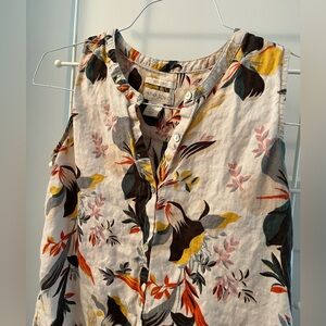 Cynthia Rowley Floral Sleeveless Button Down Linen Top XS